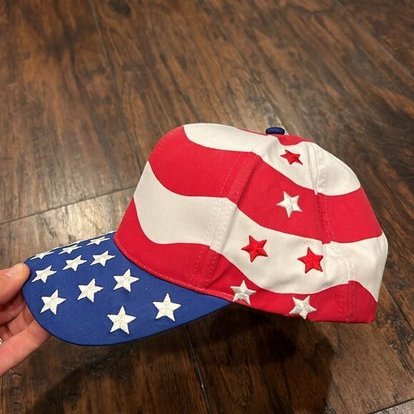 Nissin USA American Flag Hat Embroidered Stars Stripes Strapback Cap 90s VTG - Picture 2 of 7